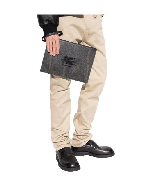 Etro Black Pegaso Embroidered Pouch Bag for men