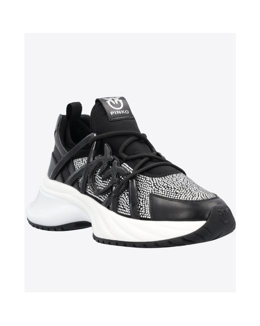 Pinko Black Embellished Ariel Lace-Up Sneakers
