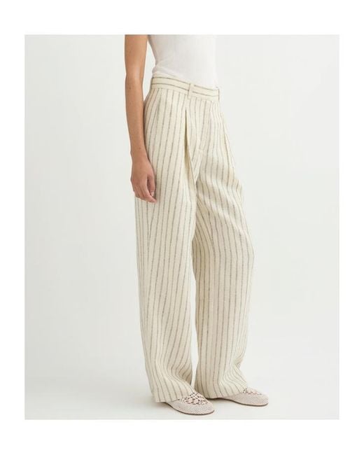 Posse Natural Pinstripe Pleated Trousers
