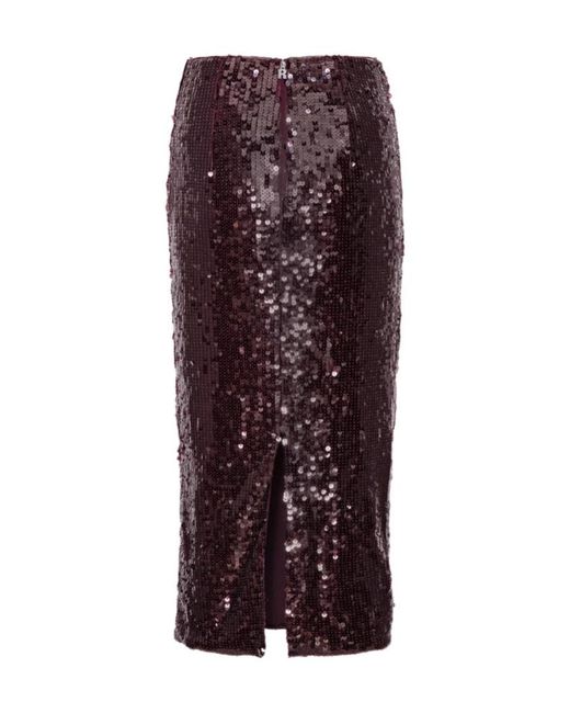 ROTATE BIRGER CHRISTENSEN Purple Burgundy Midi Skirt With Sequined Finish