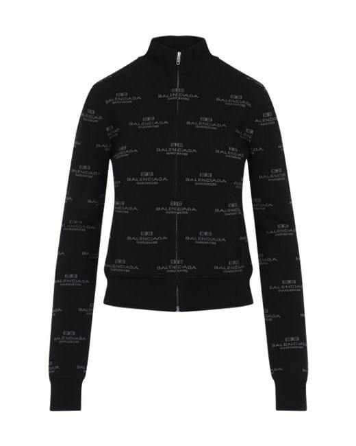 Balenciaga Black Allover Logo Zipped Knit Cardigan