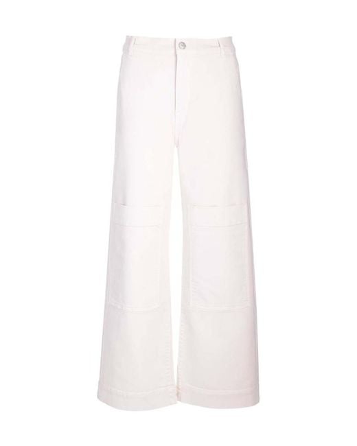 P.A.R.O.S.H. White Multiple-Pockets High-Waisted Trousers