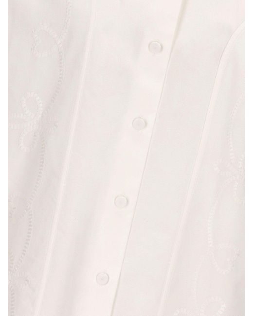 Chloé White Chloé Embroidered Balloon-Sleeved Shirt