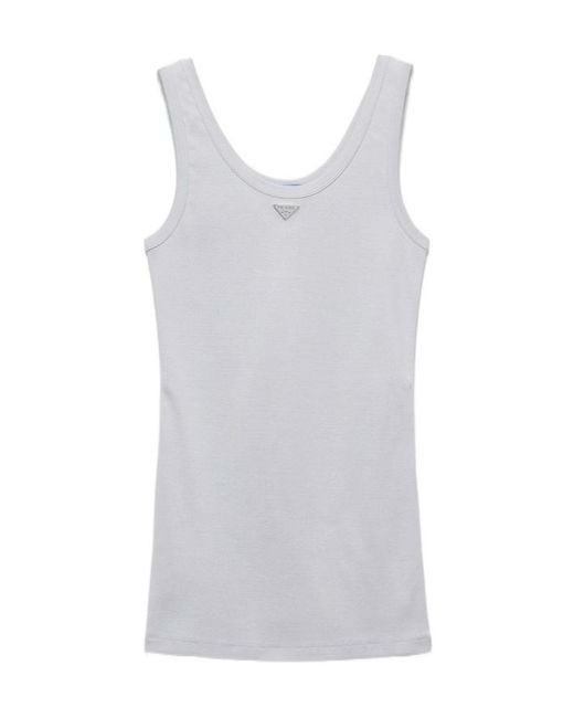 Prada White Ribbed Knit Tank Top