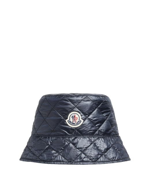 Moncler Blue Logo Patch Quilted Bucket Hat