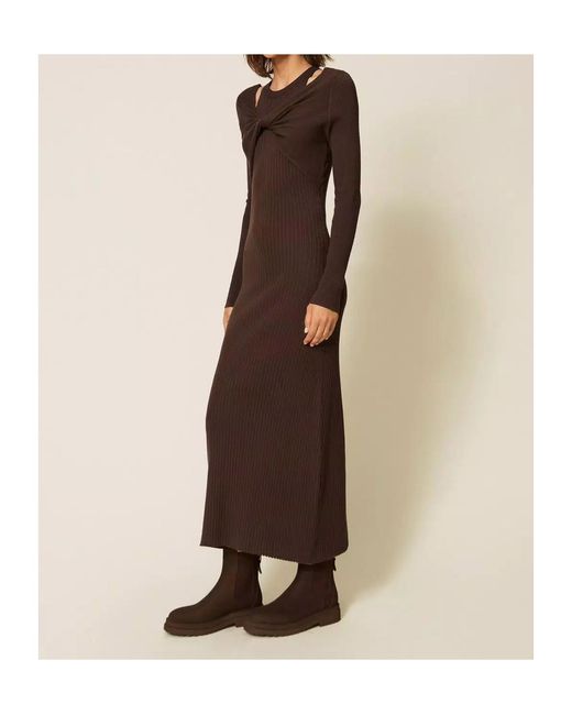 Twinset Brown Ribbed Knit Dress