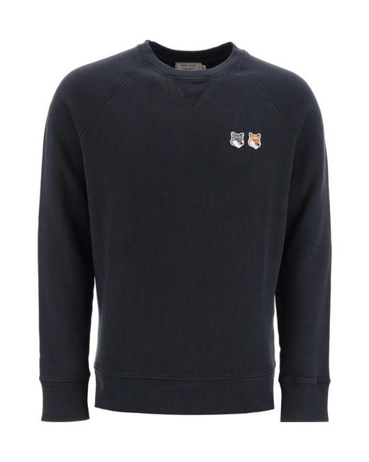 Maison Kitsuné Blue Logo-Patch Crew Neck Sweater for men