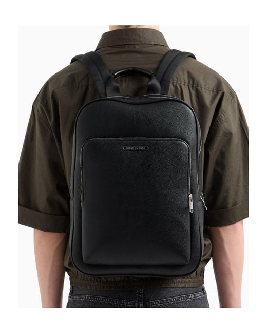ARMANI EXCHANGE Black Logo-Plaque Backpack for men