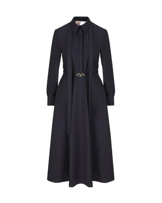 Valentino Blue Logo Plaque Long-Sleeved Dress