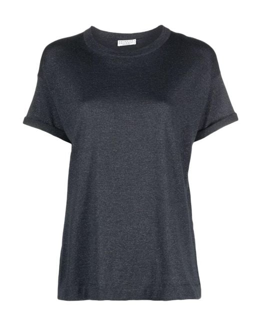 Brunello Cucinelli Black Short-Sleeved Crewneck Knitted T-Shirt