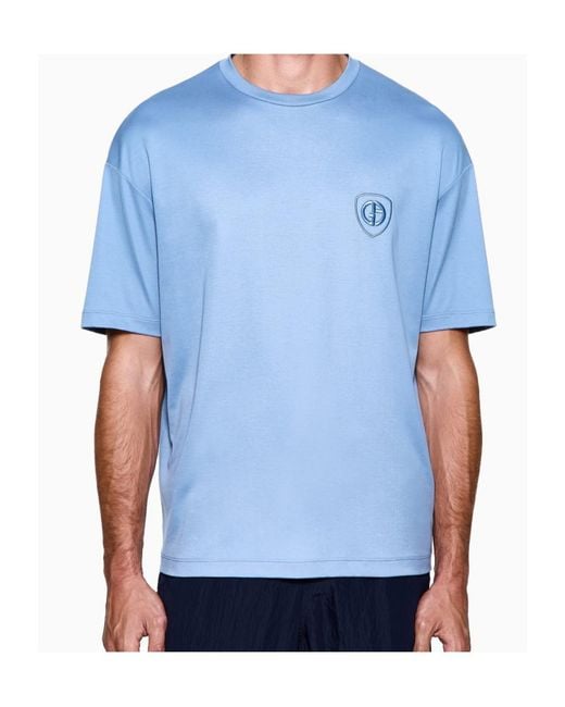 Giorgio Armani Blue Logo Embroidered Crewneck T-Shirt for men