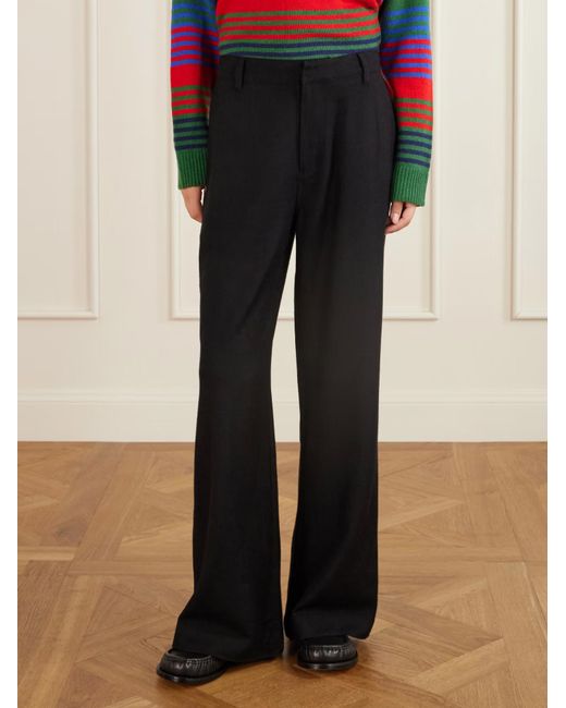 The Elder Statesman Black Cashmere And Wool Blend Wide-Leg Casual Pants