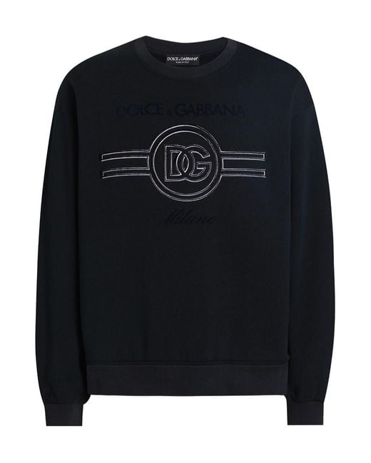 Dolce & Gabbana Black Logo Embroidered Crewneck Sweatshirt for men