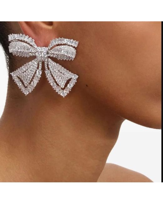 Self-Portrait White Crystal Bow Earrings