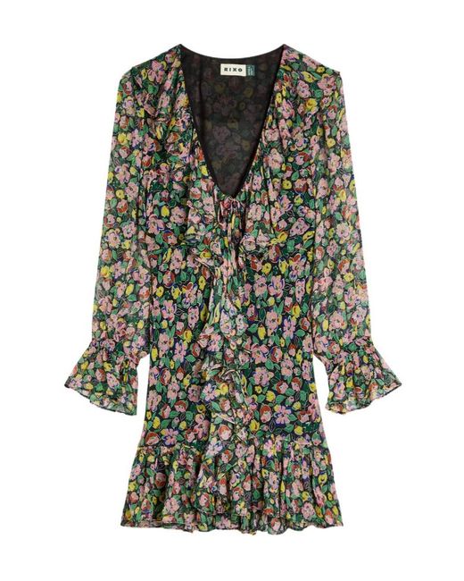 Rixo Green Shalyn Floral Chiffon Mini Dress