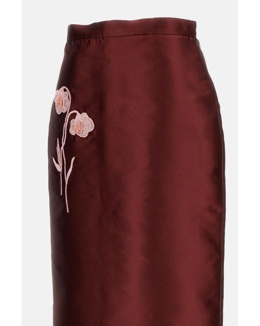 Erdem Embroidered Mikado Pencil Skirt