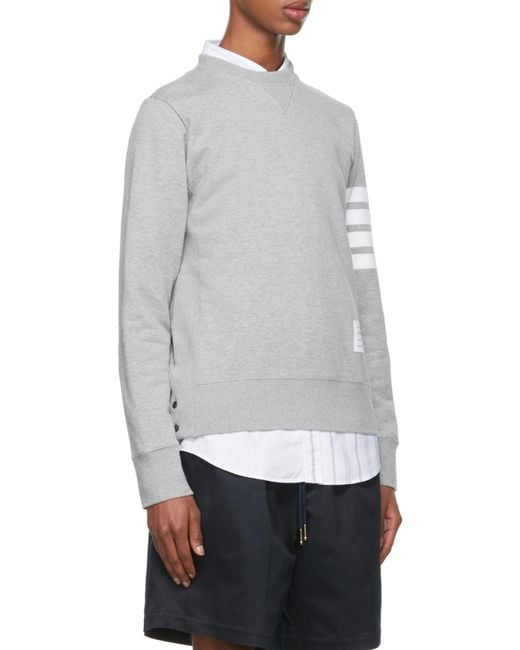 Thom Browne Gray Engineered 4-Bar Crewneck Sweatshirt for men
