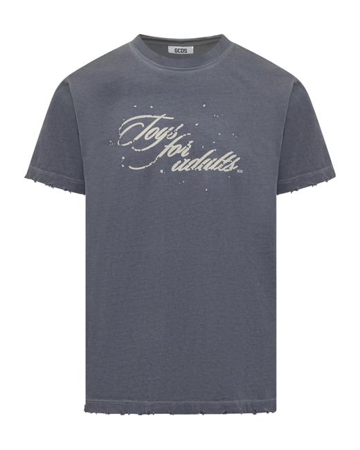 Gcds Gray Text-Print Raw-Cut Detail T-Shirt for men