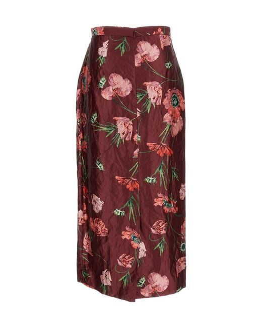 Erdem Floral-Print Textured-Satin Skirt