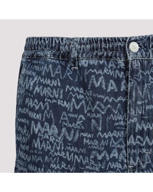 Marni Blue Logo Printed Denim Shorts for men