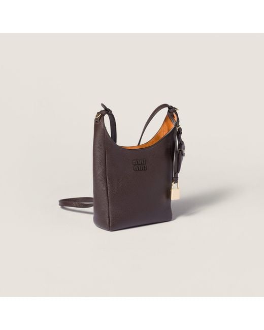 Miu Miu Brown Logo-Detailed Padlock-Charm Crossbody Bag