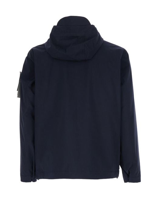 Stone Island Blue Logo Patch Zip-Up Hooded Jacket for men