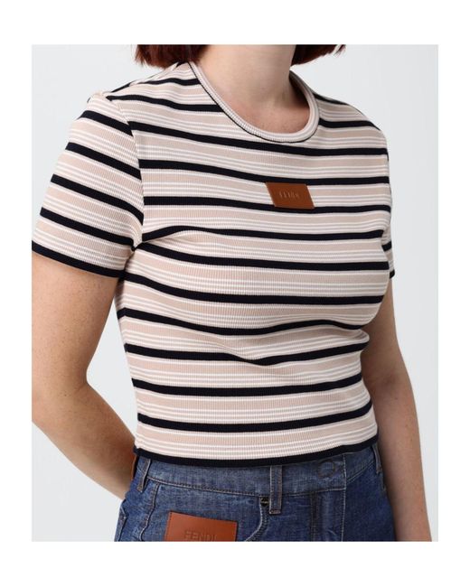 Fendi White Logo Patch Striped Cropped Jumper