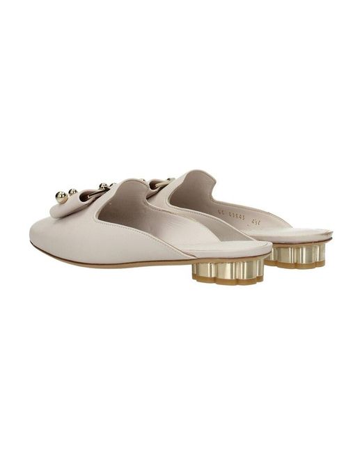 Ferragamo White Bow-Decorated Muller Shoes