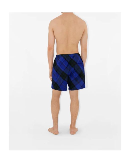 Burberry Blue Checkered Knee-Length Twill Swim Shorts for men