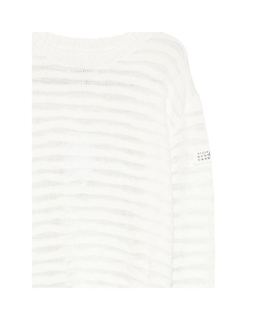 MM6 by Maison Margiela White Round-Neck Knitwear for men