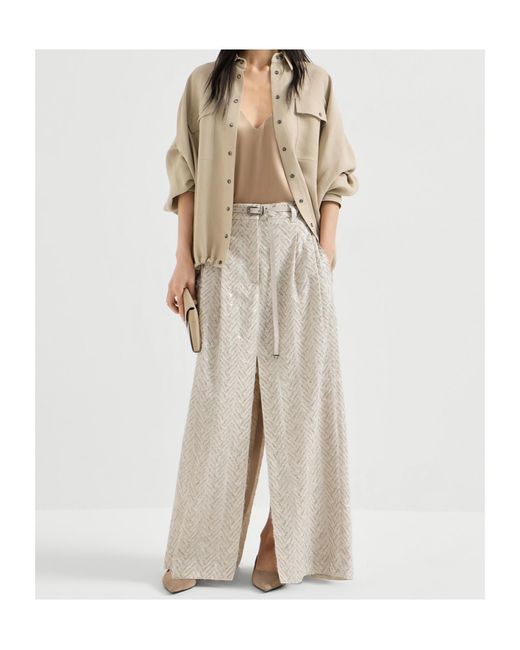 Brunello Cucinelli White Chevron Maxi Skirt