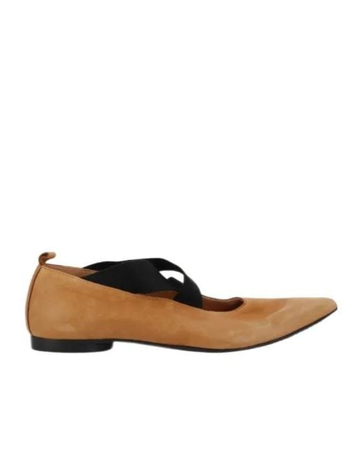 Uma Wang Brown Crossover-Strap Ballet Flats