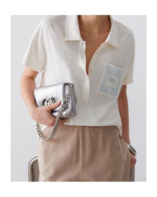 Liu Jo White Crystal-Pocket Polo Top