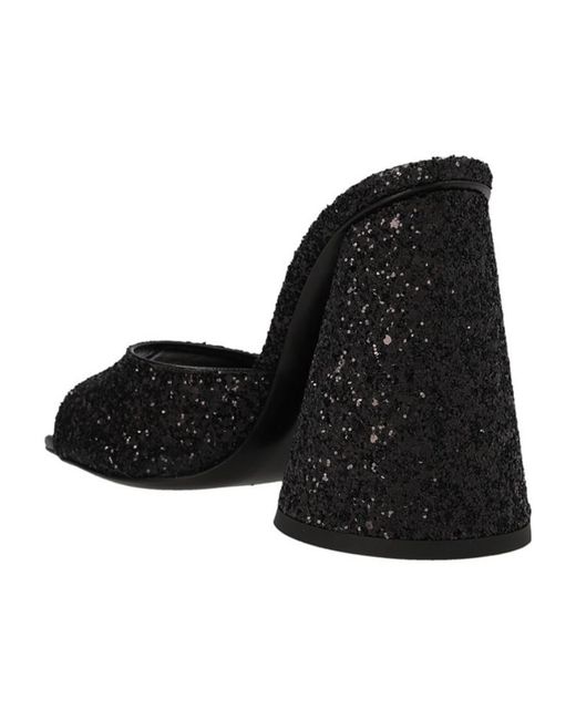 The Attico Black The Logo Printed Slip-On Sandals