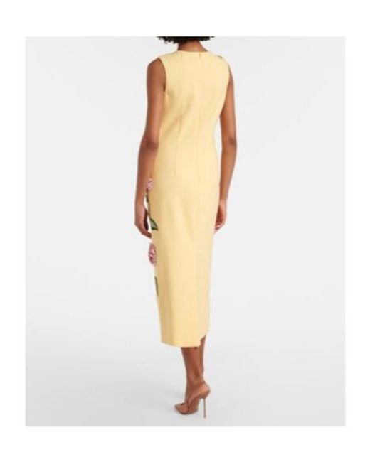 Oscar de la Renta Metallic Floral-Applique Wool-Blend Midi Dress