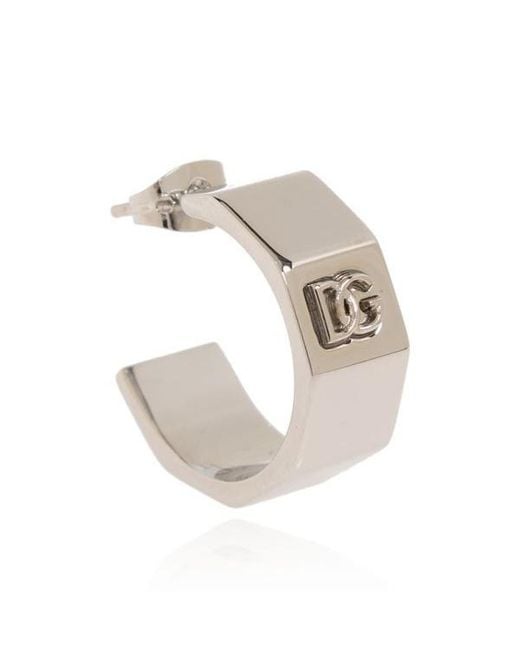 Dolce & Gabbana White Logo Embossed Earrings for men