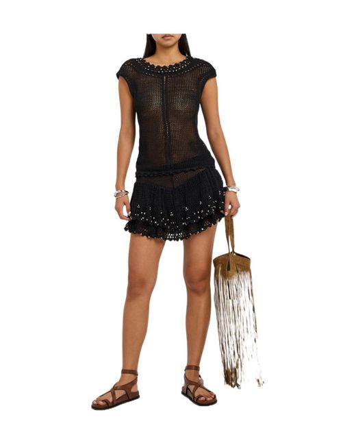 Isabel Marant Black Bead-Embellished Crochet Shorts