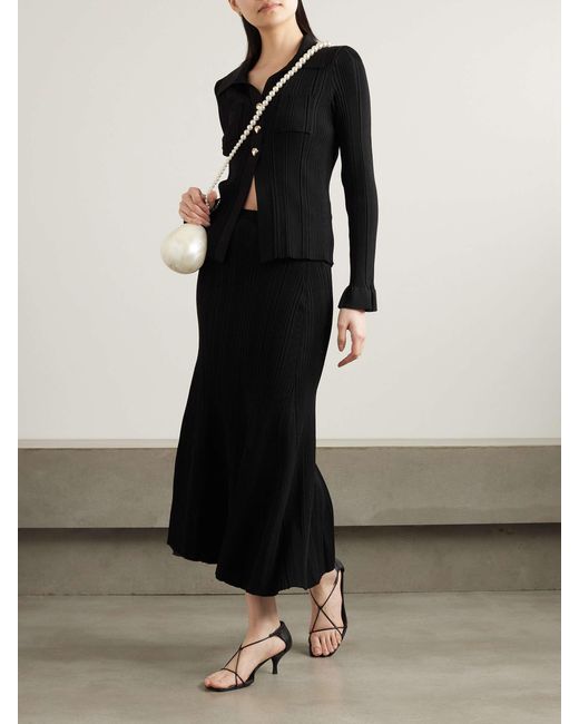 Self-Portrait Black Ribbed-Knit Mermaid Skirt