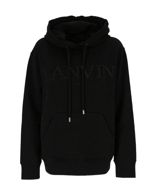 Lanvin Black Logo-Print Drawstring Hoodie