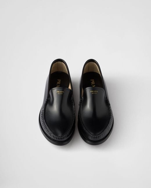 Prada Black Logo-Debossed Ruched Loafers