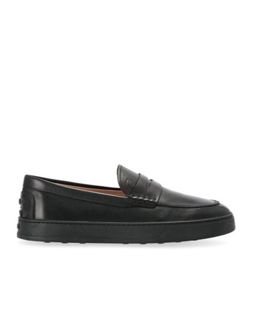 Tod's Black Leather Loafers for men