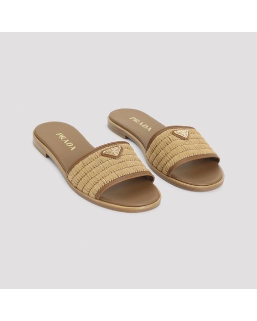 Prada Brown Triangle-Logo Slip-On Sandals
