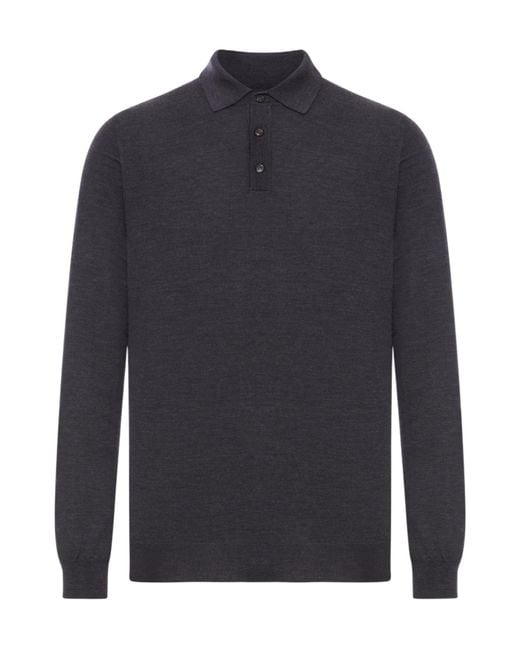Zanone Blue Long-Sleeve Polo Shirt for men