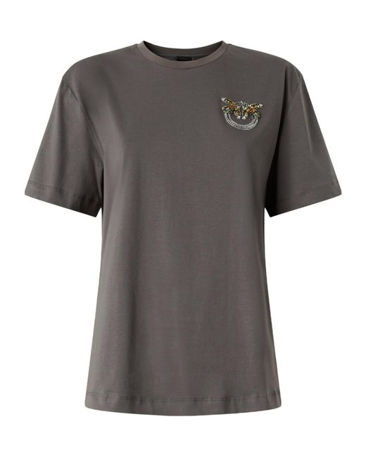Pinko Gray Love Birds Embellished Crewneck T-Shirt