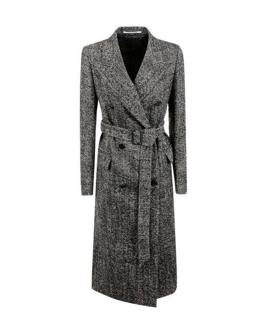 Tagliatore Black Double-Breasted Belted Coat