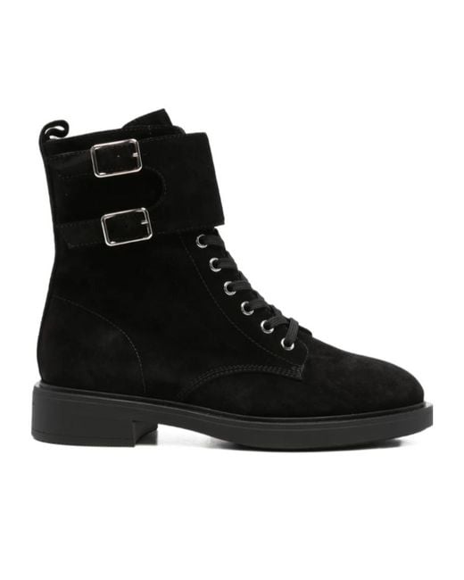 Gianvito Rossi Black Buckled Lace-Up Boots