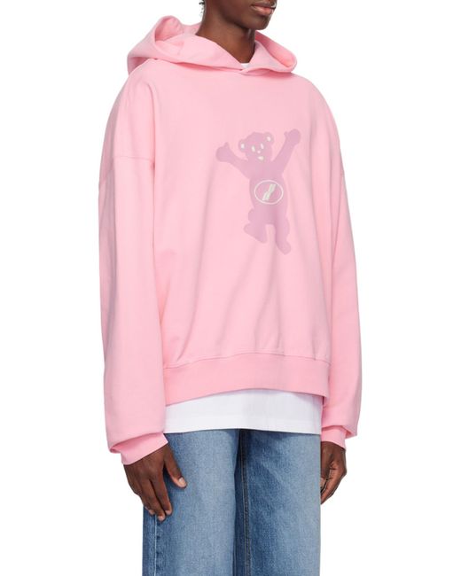 we11done Pink Logo Print Cotton Hoodie for men