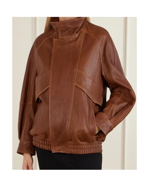 Nour Hammour Brown Ariste Oversized Paneled Leather Jacket
