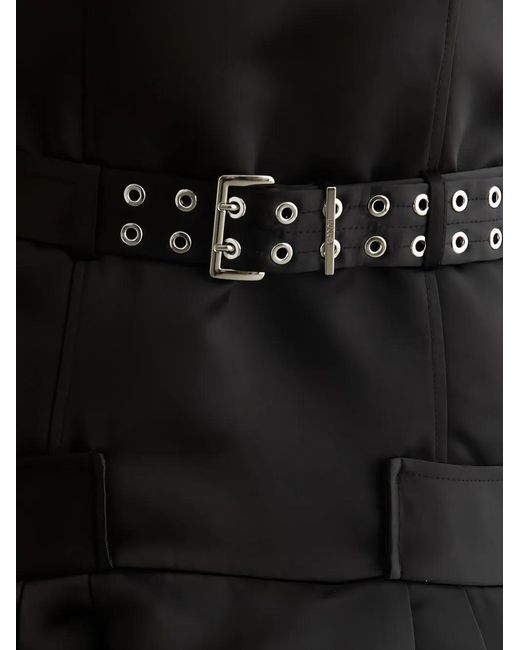 Ganni Black Belted-Waist Pleated Midi Dress