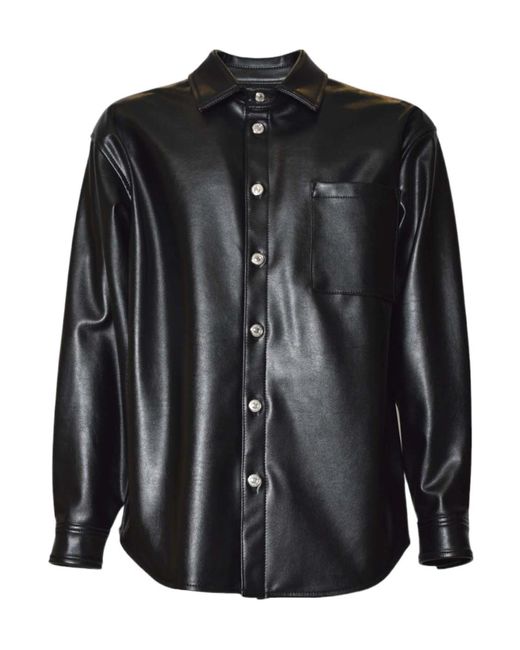 MSGM Black Structured Faux Leather Pocket Shirt for men
